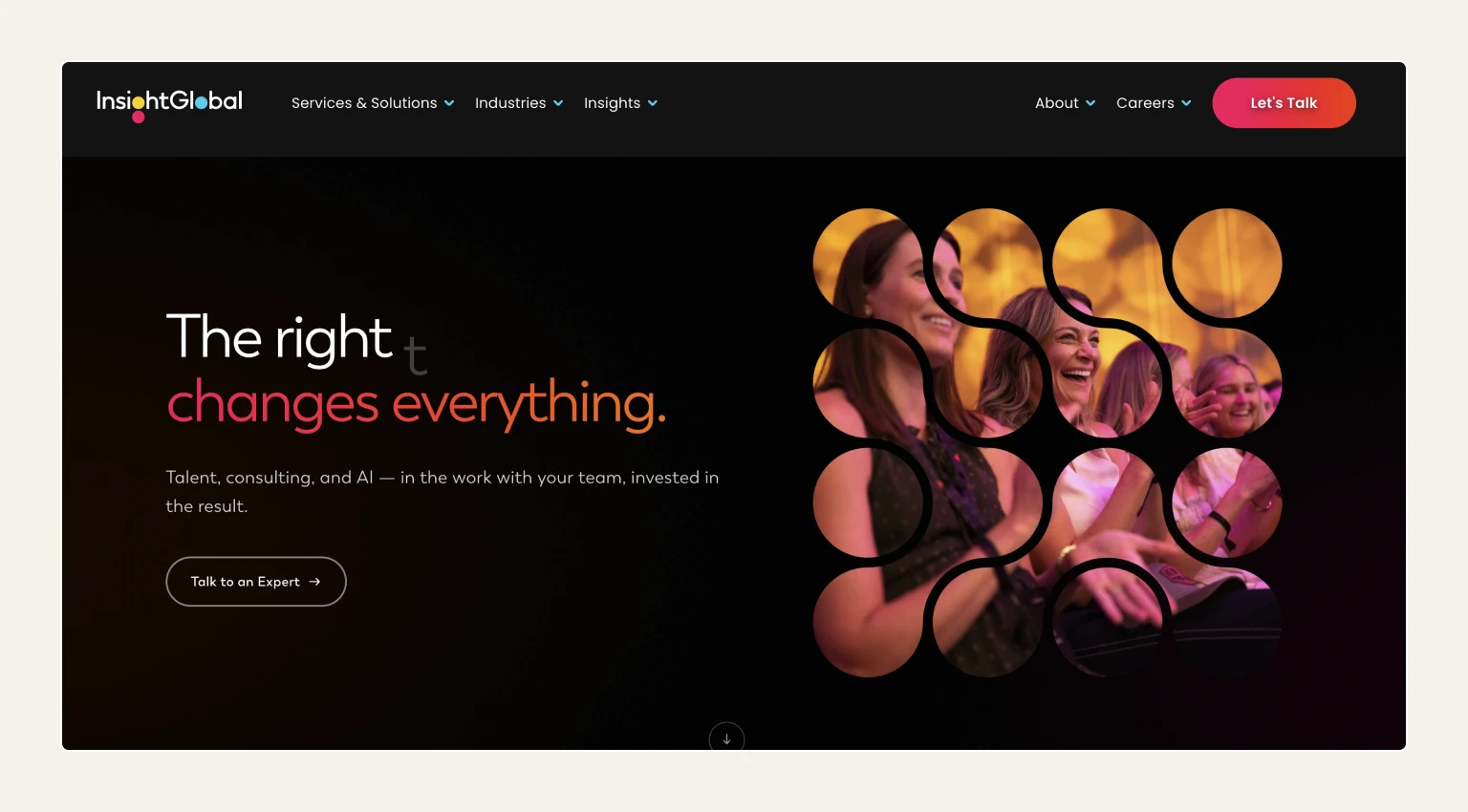 Screenshot of the Insight Global homepage, a staffing agency known for IT and specialist staffing