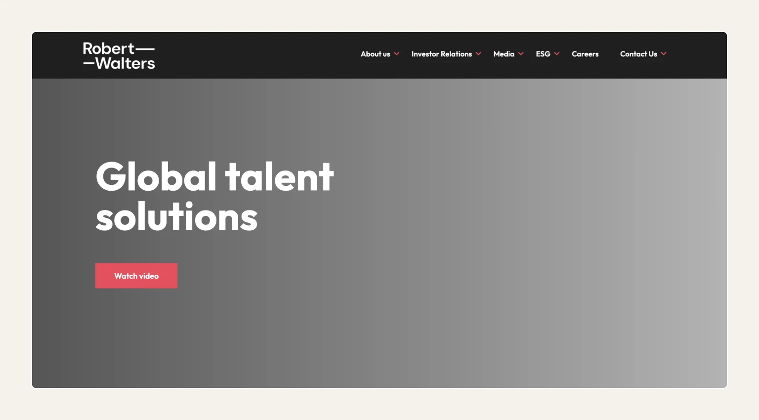 Screenshot of the Robert Walters homepage, a recruitment agency known for professional and managerial roles