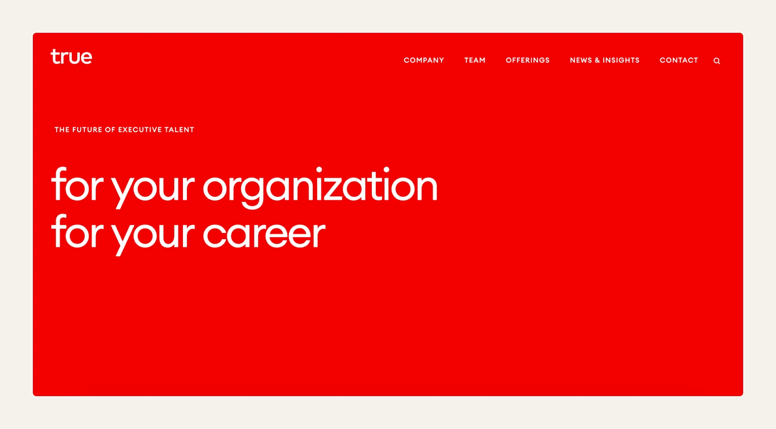 Screenshot of the True Search homepage, an executive search firm focused on tech and growth-stage companies