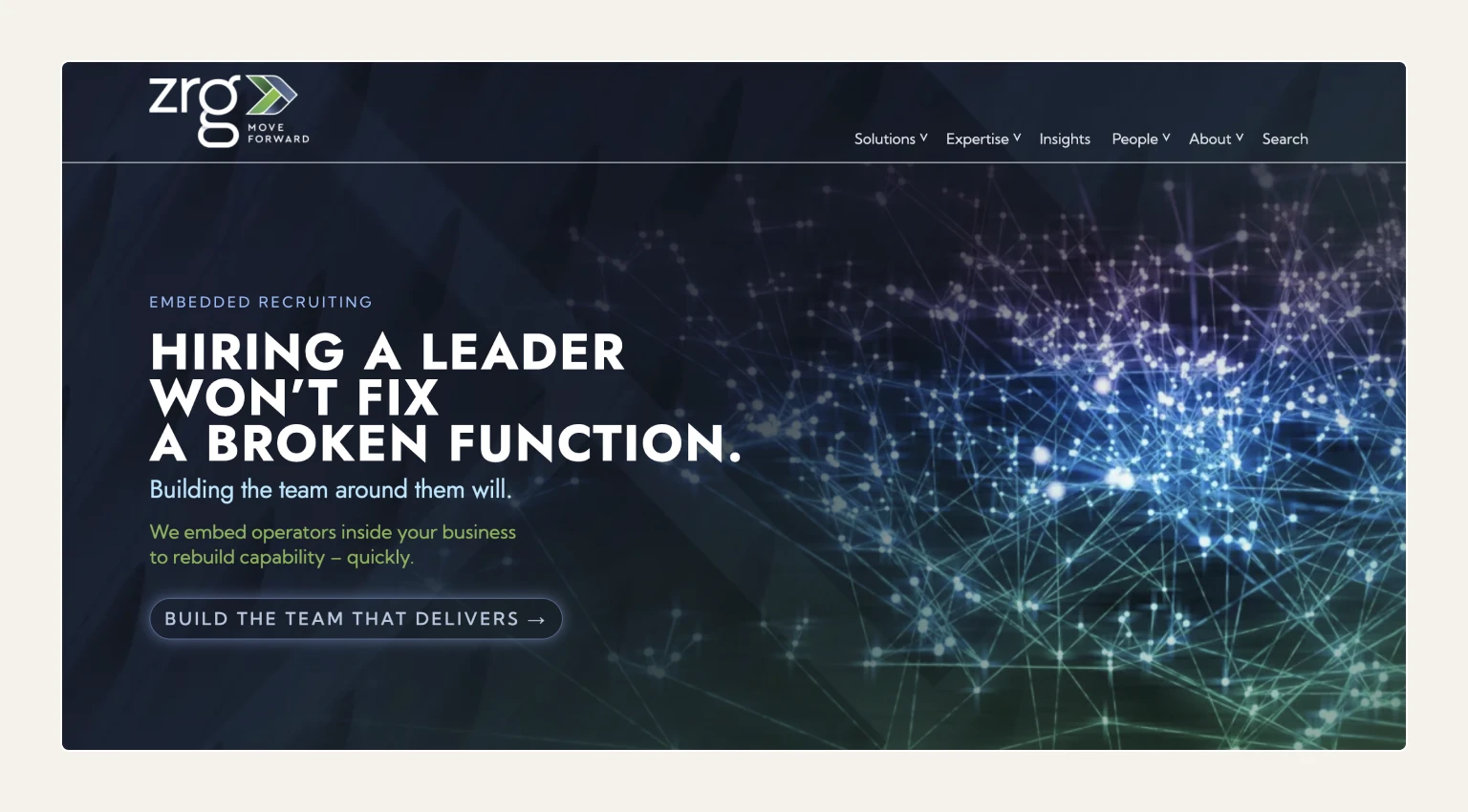 Screenshot of the ZRG Partners homepage, an executive search firm known for data-driven candidate assessment