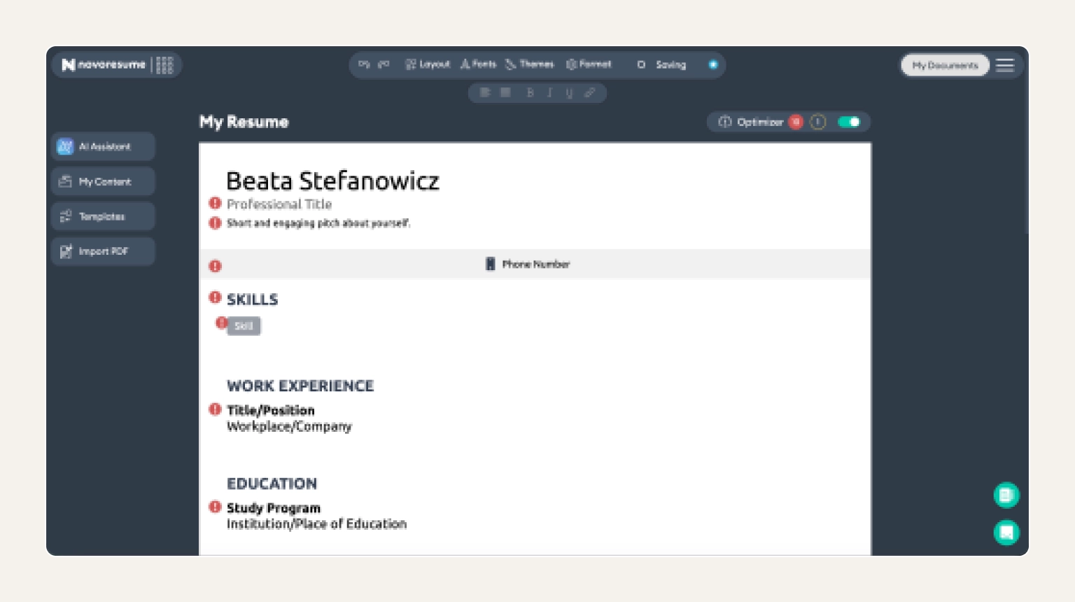 Screenshot of Novoresume showing modern ATS-friendly resume templates