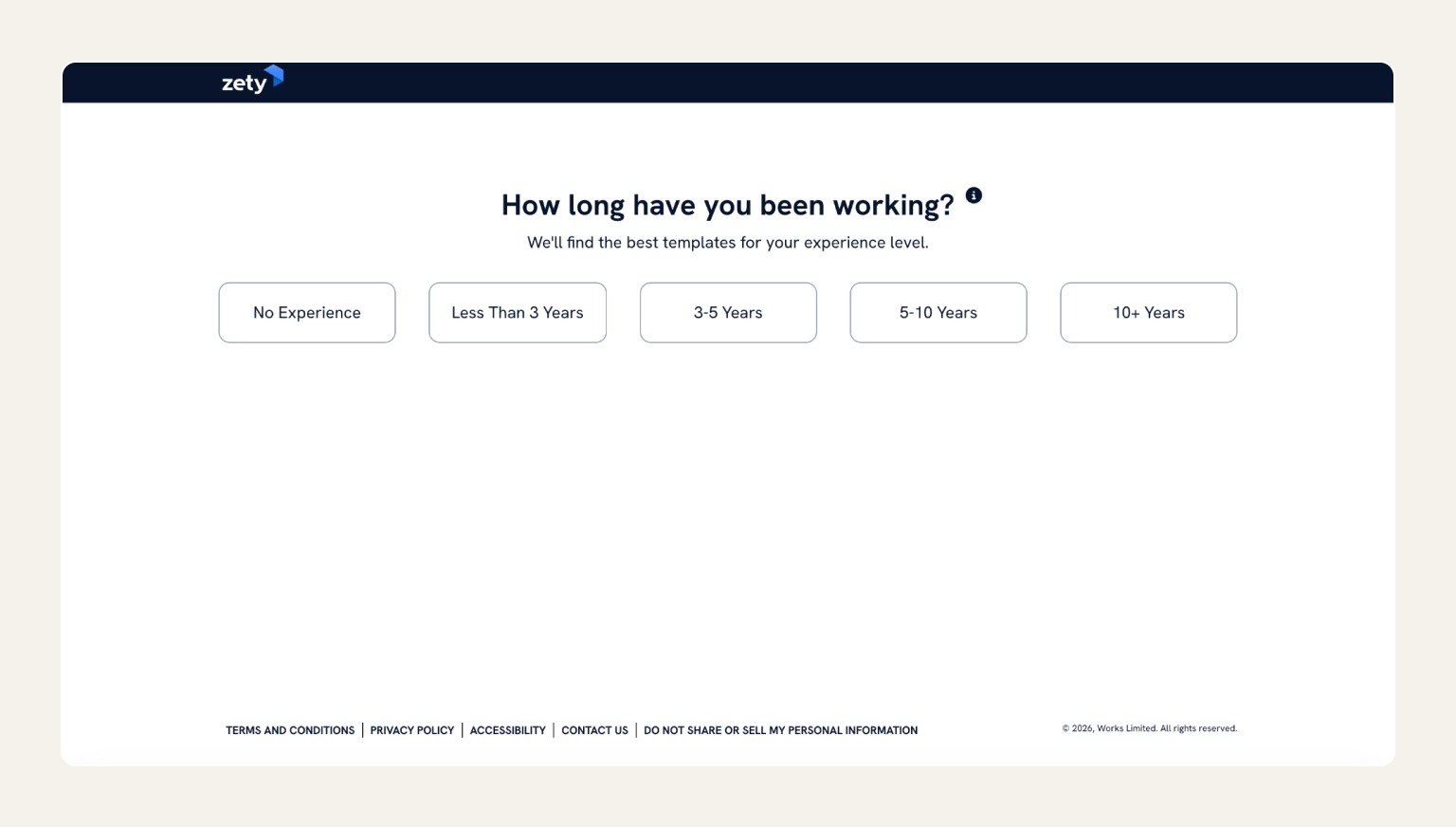 Screenshot of the Zety resume builder wizard showing pre-written content suggestions by job role