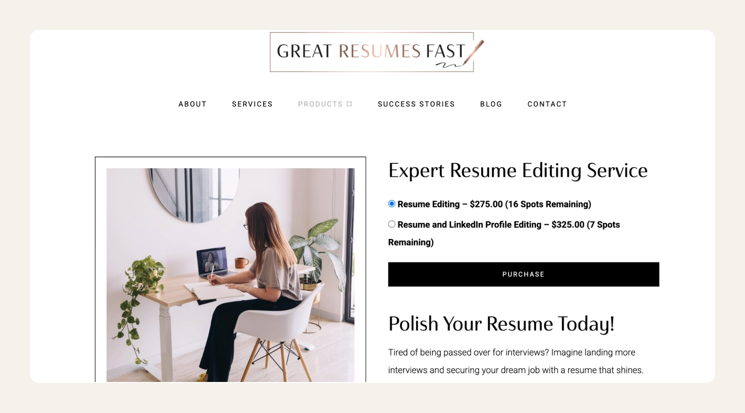 Screenshot of the Great Resumes Fast pricing page showing executive resume and career package tiers