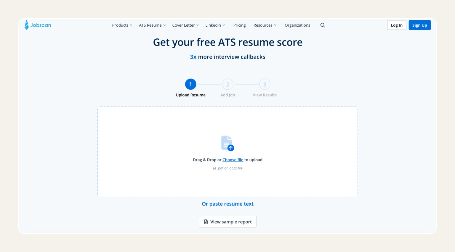 Screenshot of a Jobscan resume scan showing a match rate score against a job posting with keyword suggestions
