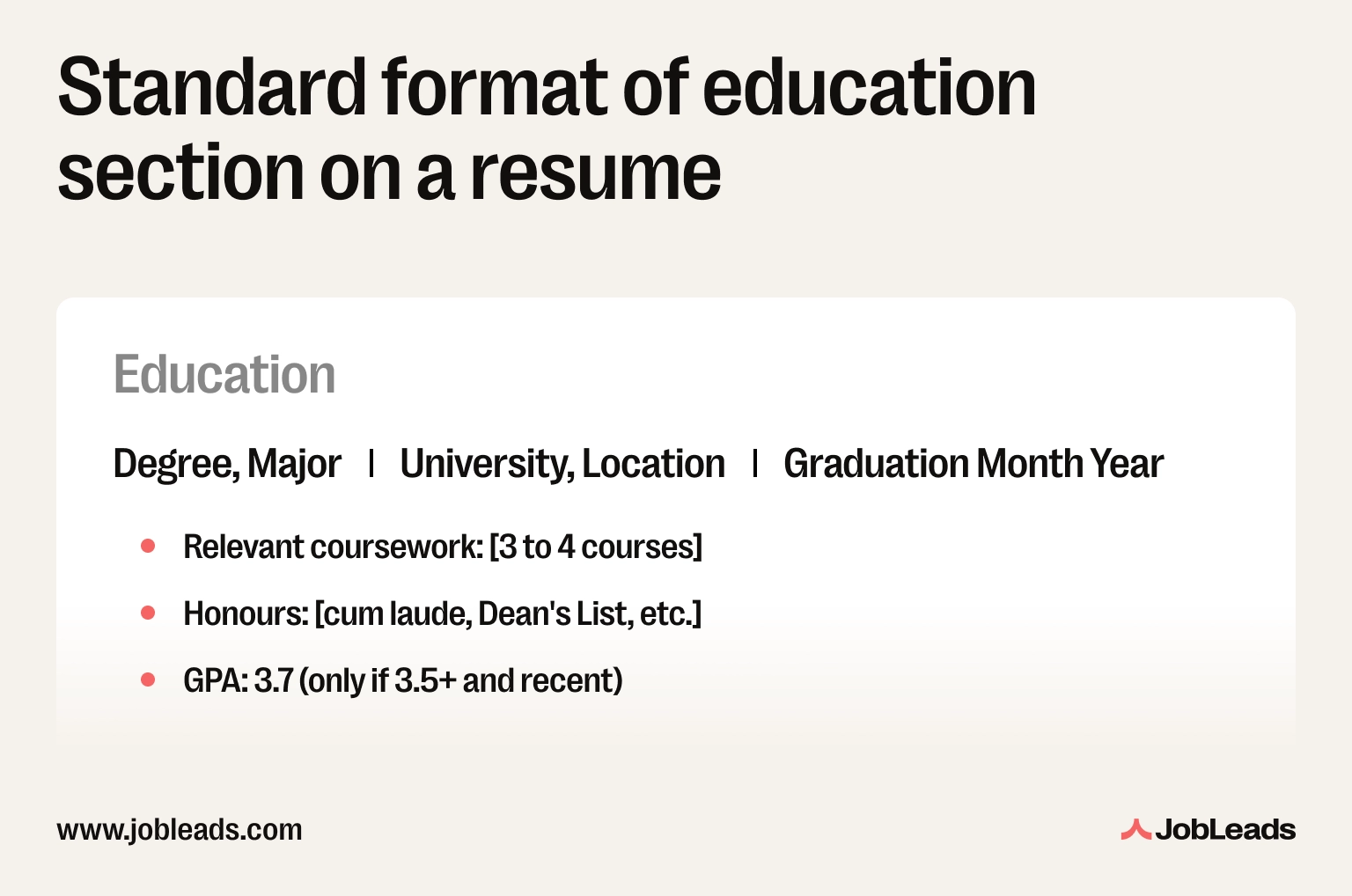 The standard format of the education section on a resume