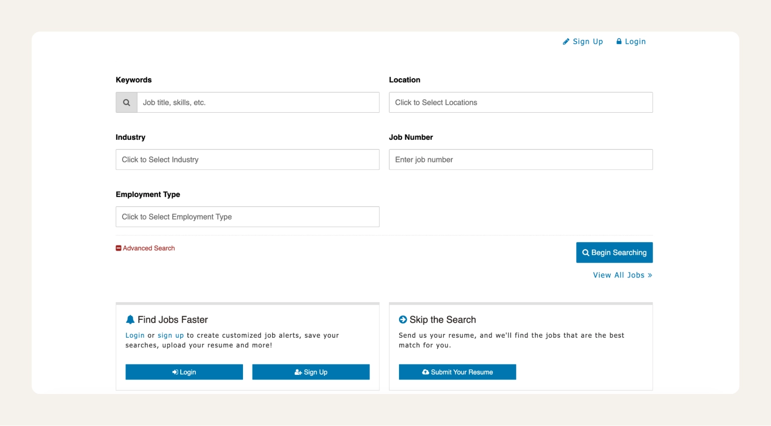 Screenshot of Frontline Source Group's website showing search options