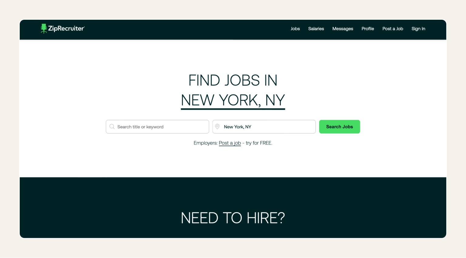 Screenshot of ZipRecruiter showing AI-matched job listings with one-click apply functionality
