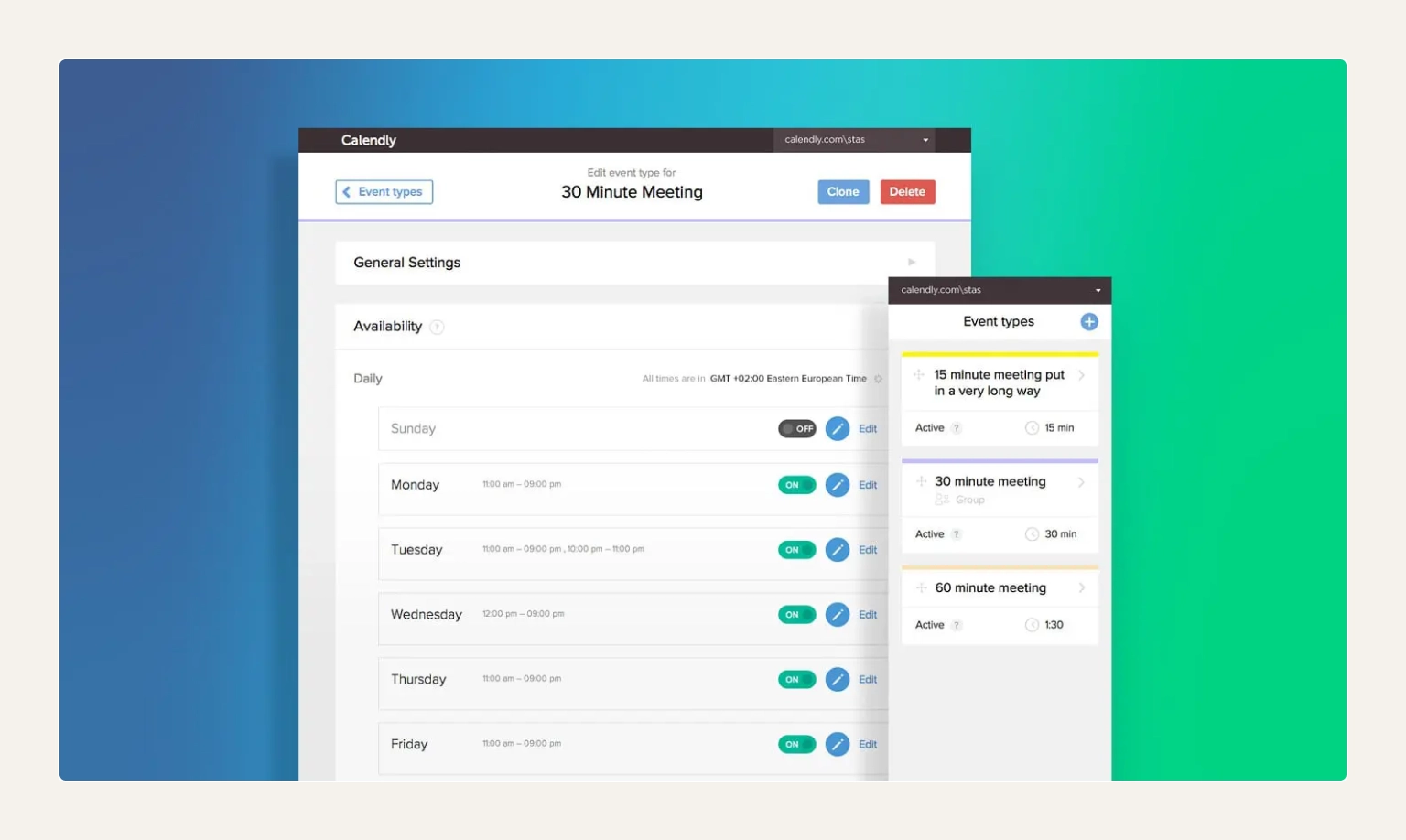 Screenshot of a Calendly booking page showing available meeting times across time zones