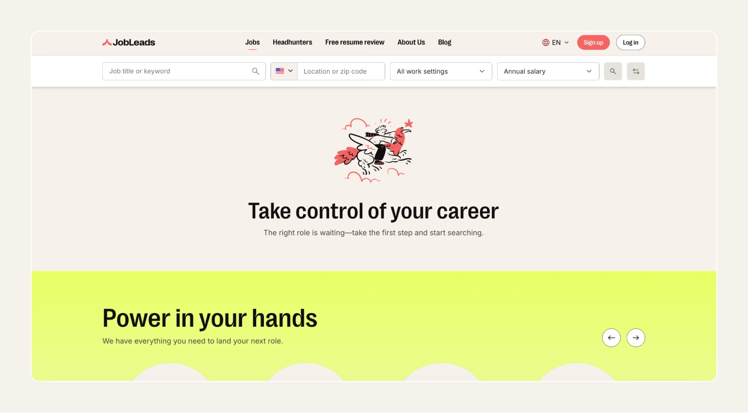 Screenshot of the JobLeads platform showing personalized remote job matches