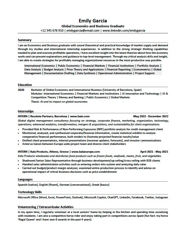 One Page Resume