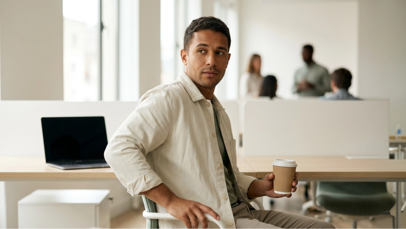 An employee at their desk holding onto their job out of fear rather than choice