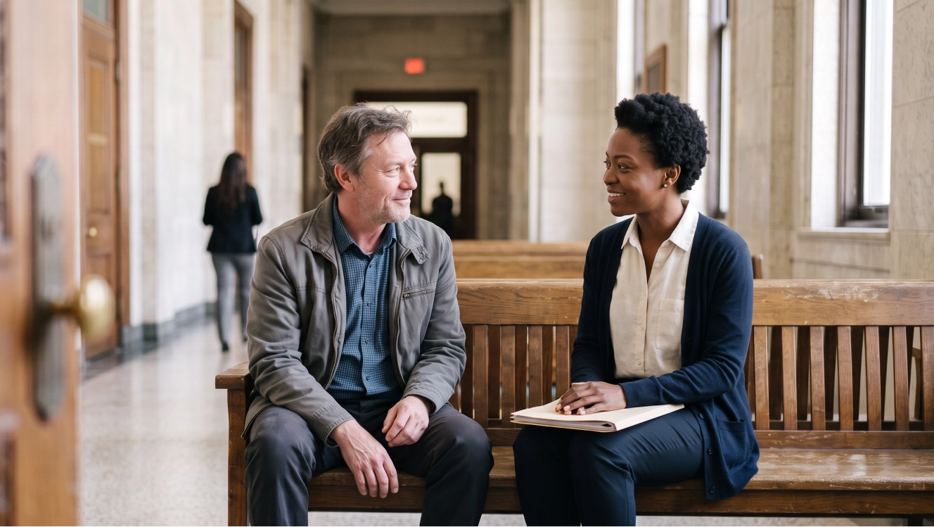 A tradesperson and a lawyer at work, representing industries with very different levels of AI presence in job ads