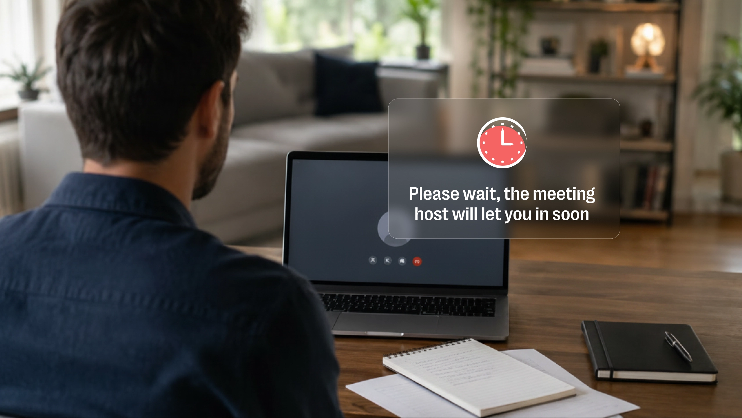 A candidate preparing for a remote video interview at a well-lit desk