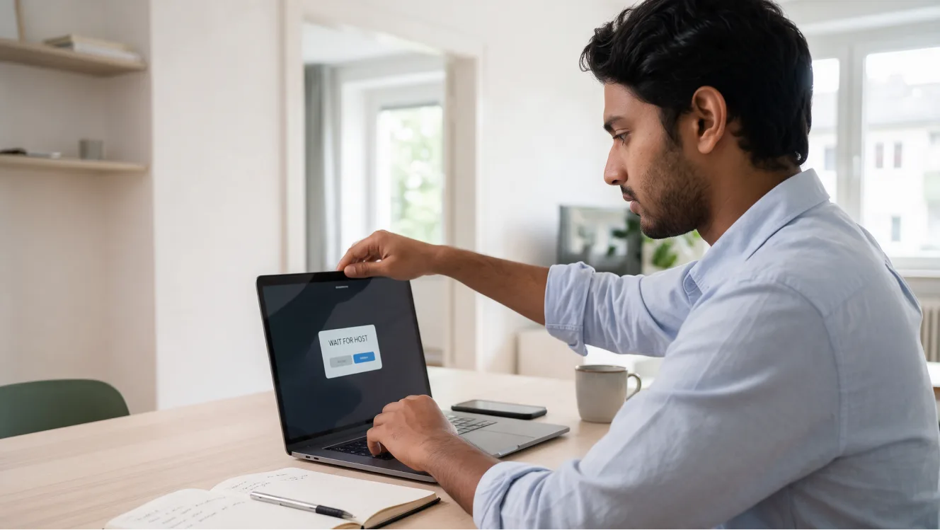 A remote job seeker reviewing a suspicious job offer on a laptop at a home desk