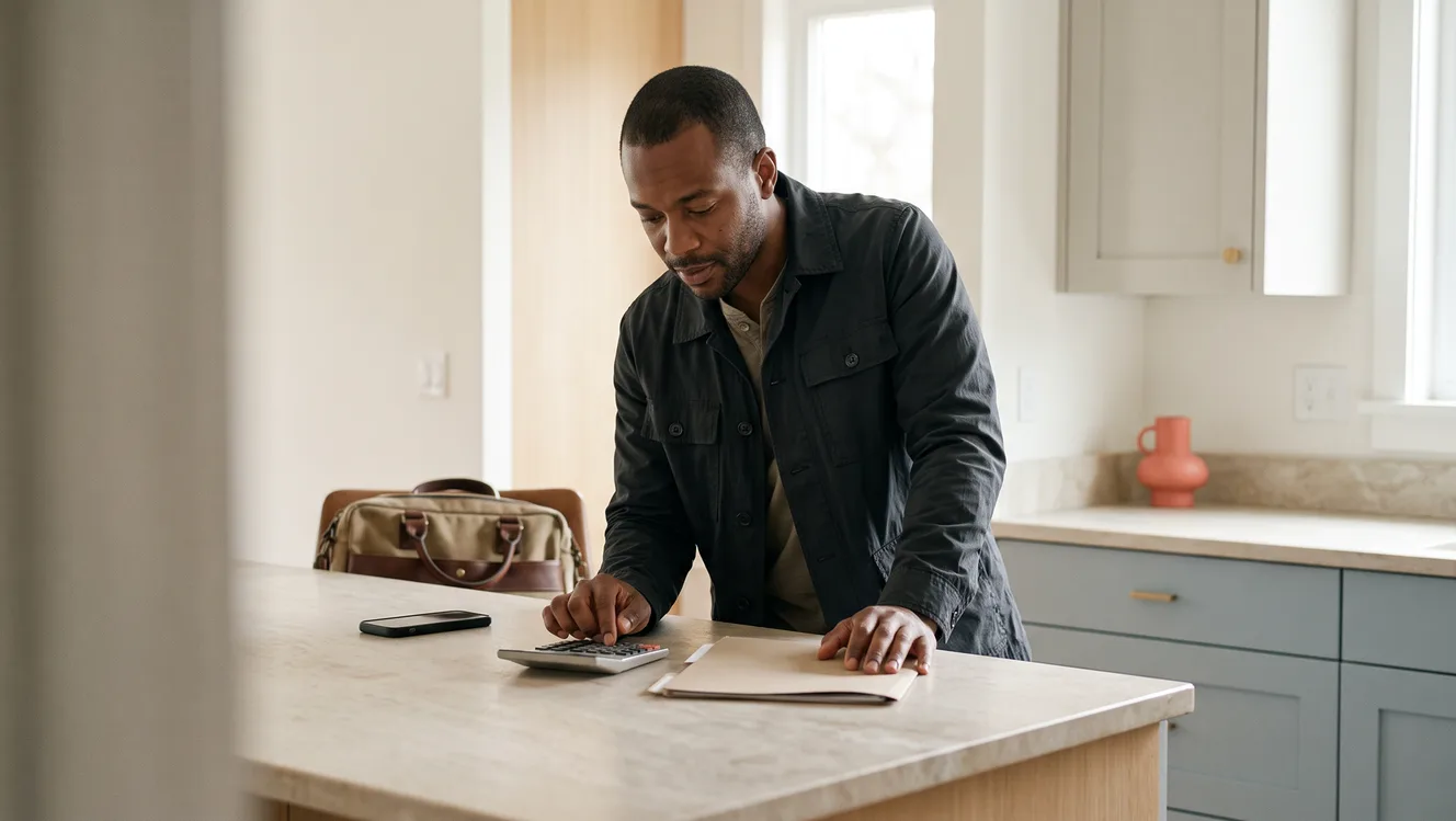 A professional at a desk weighing a job offer that pays less than their current role